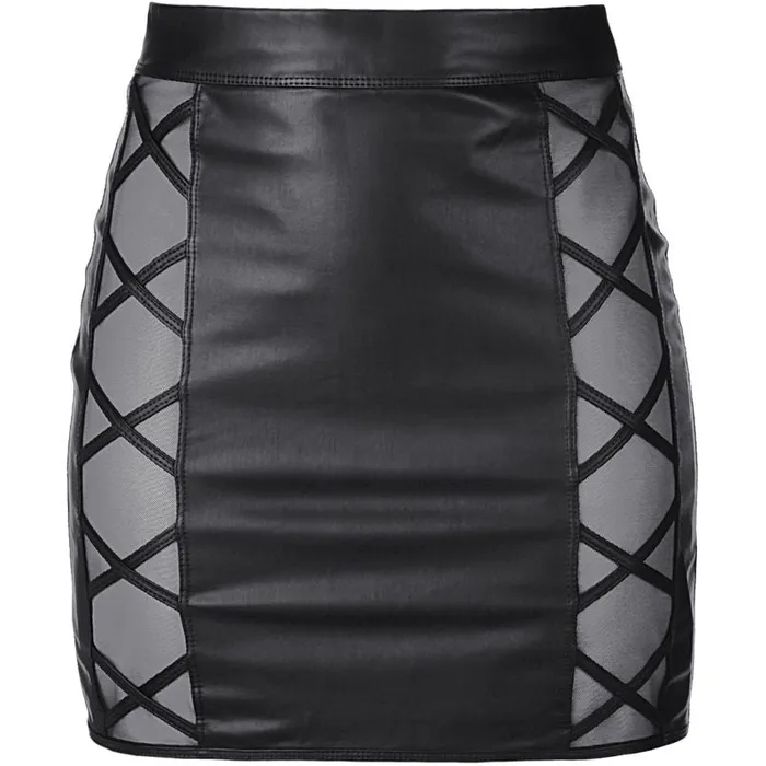 Stretch Wetlook Mesh Criss Cross Skirt Black Axami Lingerie Anal