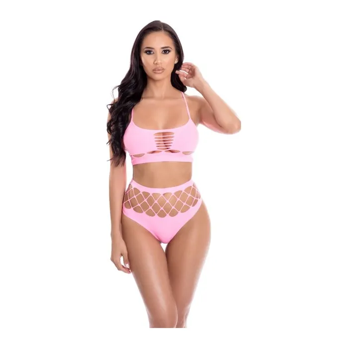 Vibrators Pink Lipstick Neon Dreams 2piece Bra Set BlackPink OS Pink Lipstick