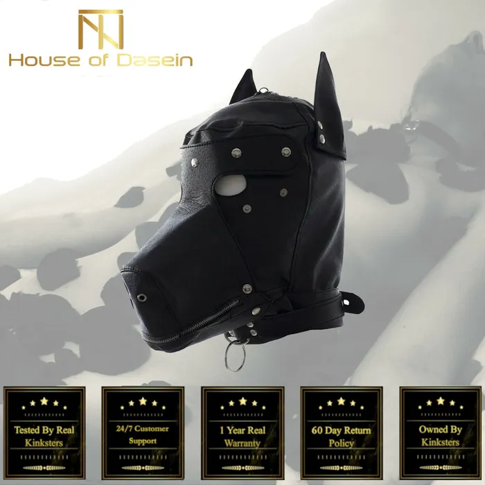 Couples House of Dasein Hoods Black Dog Mask Full Hood Puppy Pet Play Bondage Kink Bdsm Fetish Restraints