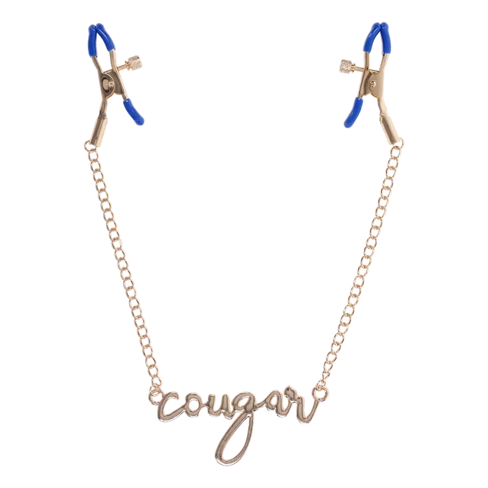 Sportsheets Female Sex Toys Cougar Nipple Clamps with Gold Chain and Cougar Pendant Sportsheets Female Sex Toys Cougar Nipple Clamps with Gold Chain and Cougar Pendant