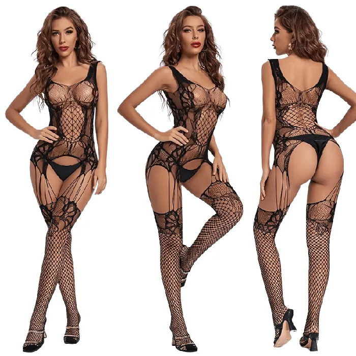 Bodystockings Playsuits EVEs SECRETS Sexy Womens Tights Lingerie Open Crotch Erotic Bodystocking Black Intimates Underwear