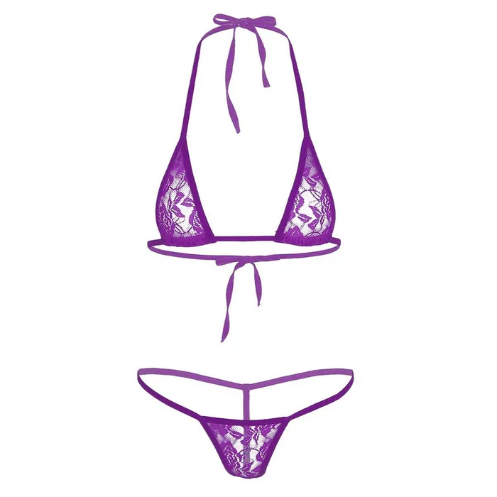 EVEs SECRETS Female Sex Toys Womens Transparent Halterneck Mini Bikini Bra with Tback GString Female Sexy Lingerie