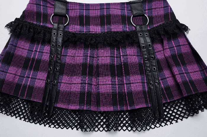 EVEs SECRETS Grunge Mesh Pleated Mini Skirt with Lace Trim for Women Female Sex Toys